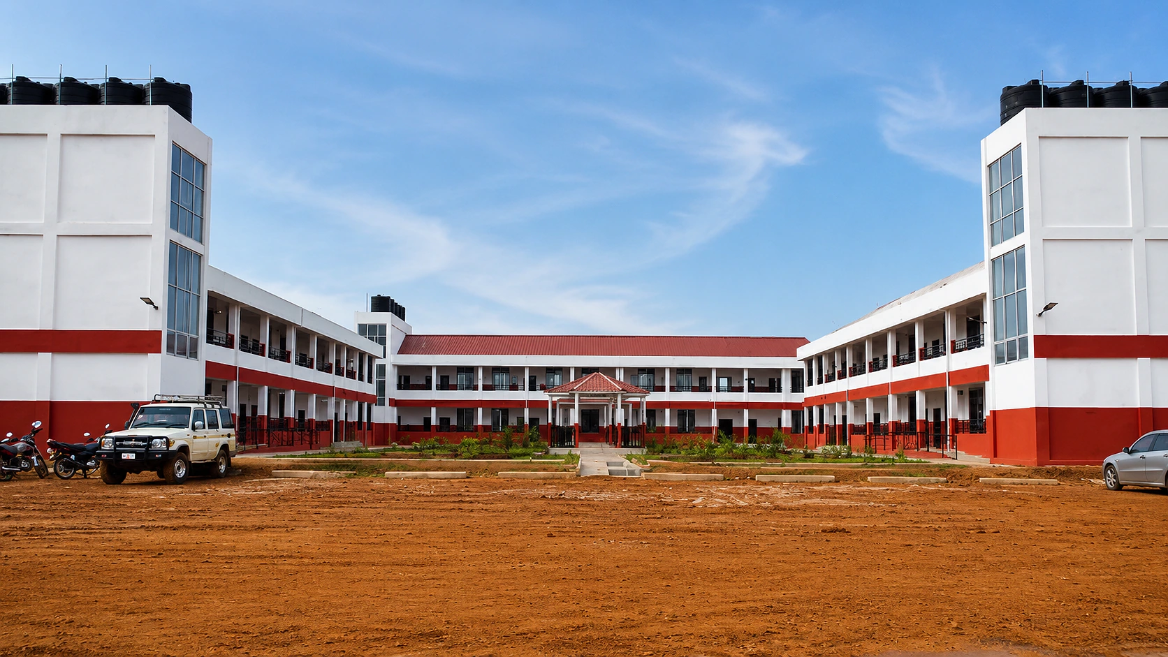 Students in uniform outside a school in Monrovia